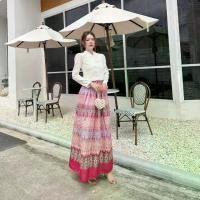 ราคา ชุดไทย 2 ชิ้นเซ็ท เสื้อแขนยาวทรงสุภาพ กระโปรงยาวทรงจีบรอบ สาวอวบ ลายไทยทันสมัย รุ่น ซ.อยุธยา 100KGfatty_Plus size (H58) (1729750496692505106)