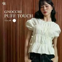 ราคา Panchitar Gnocchi Puff Touch เสื้อแขนสั้น คอกลม จั๊มรอบตัว ผูกโบว์ด้านข้างเอว (1731571484655257505)