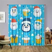 ราคา ผ้าม่านคริสต์มาส ชุด 2 ชิ้น สีฟ้าฉลอง พร้อมเพนกวินการ์ตูน ซานต้า & มนุษย์หิมะ ดีไซน์แถบรูด สำหรับห้องนั่งเล่น ห้องนอน ห้องรับประทานอาหาร ทางเข้า สำนักงาน ยิม ห้องครัว และตกแต่งห้องทำงาน (1732178436120