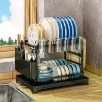 ราคา ชั้นวางจานในครัว สองชั้น ขนาดใหญ่ ทำจากสแตนเลส พร้อมกระดานระบายน้ำ รวมที่คว่ำจานและที่ใส่จาน เหมาะสำหรับจาน มีด ถ้วย เขียง และเครื่องครัวอื่นๆ (1731703743405786809)