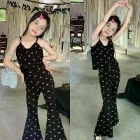 ราคา COCO ROOM ชุดเซ็ทเด็กผู้หญิง เสื้อสายเดี่ยว+กางเกงขาม้า ลายโบว์(1260) (1730395238768937306)