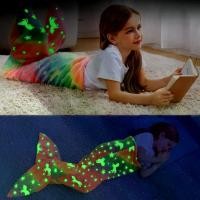 ราคา ผ้าห่มเรืองแสงในที่มืด, ผ้าห่มหางนางเงือกสักหลาดนุ่ม, พร้อมการออกแบบเกล็ดปลาสีรุ้ง Ombre, สำหรับเด็ก, ถุงนอน, มาใหม่ (1732119746015168682)