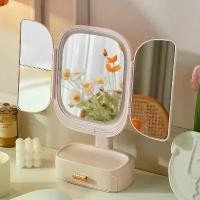 ราคา กระจกแต่งหน้า โต๊ะเครื่องแป้ง กระจกพับ 3 ทาง กระจกตั้งโต๊ะ ขยาย กระจกความงามหอพัก ไฟ LED เติม พร้อมเปลือกไฟ กระจกแต่งตัว (1731279612258780628)