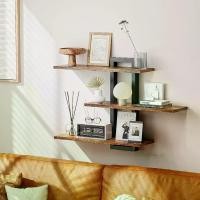 ราคา ชั้นวางของลอยน้ำ 3 ชั้น 1 ชิ้น สำหรับติดผนัง ดีไซน์เรียบง่าย ชั้นวางไม้สีน้ำตาล ขาตั้งแบบพับได้ สไตล์อุตสาหกรรม เหมาะสำหรับจัดเก็บในห้องครัว ห้องน้ำ ห้องนั่งเล่น ร้านกาแฟ และแสดงสินค้า ชั้นวางของ (173