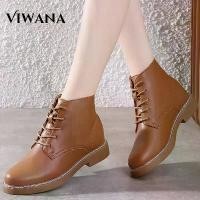 ราคา รองเท้าบูทแฟชั่นสำหรับผู้หญิง, VIWANA, หนังแท้, รองเท้าทรงสูง, สไตล์เกาหลี, ลูกไม้ขึ้น, สีดำ, รองเท้าลำลอง Oxfords, ส้นตึก, รองเท้าบูทหุ้มข้อ, รองเท้าผู้หญิง (1730654263070918767)