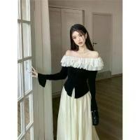 ราคา ชุดทูพีซ ฤดูใบไม้ผลิ มาใหม่ นัวเนียหรูหรา ปิดไหล่ เสื้อถักแขนยาว กระโปรงตาข่ายเอวสูง สูทผู้หญิง สีดำ เสื้อปาดไหล่ข้างเดียว (1731378491476706679)