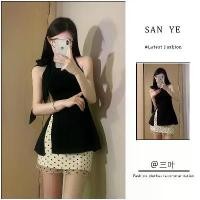 ราคา สูทผู้หญิง ฤดูร้อน 2024 มาใหม่ ดีไซน์สไตล์เกาหลี สีดำ เรียบหรู เสื้อแยก กระโปรงลายจุด แฟชั่น (1731212593295755516)