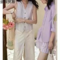 ราคา เสื้อกั๊กลายทางแฟชั่นลำลองสไตล์ฝรั่งเศส, สำหรับผู้หญิง, แจ๊กเก็ตฤดูร้อน, ดีไซน์สวย, เรียบหรู, คอปกเรียบง่าย, เสื้อแขนกุด, JH กราม ลูกไม้ ใยบวบ เสื้อ เสื้อ ไม่ต้อง รีด (1731401526948890161)