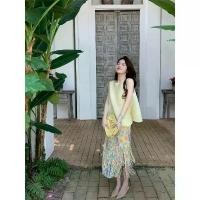 ราคา ชุดทูพีซสำหรับผู้หญิง เสื้อแขนกุด ไม่มีแขน สไตล์มิยากิขี้เกียจ สีขาว กระโปรงพู่จีบ เหมาะสำหรับฤดูร้อน ปี 2025 (1731572367955232070)