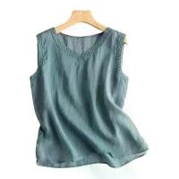 ราคา เสื้อชั้นใน ผ้าลินิน ปักลาย แบรนด์แฟชั่นสตรี เสื้อกั๊ก เสื้อฐาน เสื้อแขนกุด ผ้าฝ้ายลินิน เสื้อยืด บาง (1732290045583919949)