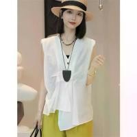 ราคา เสื้อเชิ้ต แขนกุด สีขาว คอวี สำหรับผู้หญิง ฤดูร้อน 2025 ดีไซน์ใหม่ เสื้อเบลาส์ทรงผิดปกติ สไตล์ฝรั่งเศส เสื้อแขนกุด (1731821187096020527)