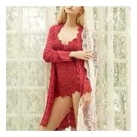 ราคา Annebra เสื้อคลุม ตัวยาว ผ้าลูกไม้ซีทรู Lace Robe รุ่น AN8-623 สีเเดง,สีดำ Clothing ผู้หญิง Women (1731817095498795167)