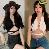 ราคา Molly เสื้อผ้าแฟชั่นสตรี FY2241 เสื้อคล้องคอ เว้าเล็กๆ สีพาสเทล ต้อนรับซัมเมอร์ -H (1731018018819246859)