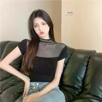 ราคา เสื้อยืดแขนสั้น สไตล์เกาหลี สีพื้น ลูกไม้ตาข่ายเย็บปะติดปะต่อกัน เสื้อคอเต่า บาง ยืดได้ ทรงสลิมฟิต (1731928772370336074)