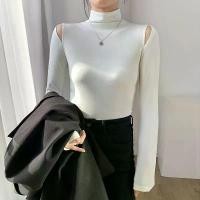 ราคา เสื้อคอเต่า สำหรับผู้หญิง เปิดไหล่ คอสูงด้านใน แขนยาว เหมาะสำหรับออฟฟิศ เสื้อเบลาส์ผ้าฝ้ายเนื้อนุ่ม เสื้อเชิ้ต สีดำและสีขาวธรรมดา พลัสไซส์ S-5XL (1731790689704512260)