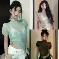 ราคา Eleanoss-เสื้อไหมพรม แขนสั้น แต่งดอกไม่ ผ้าซีทรู เข้ารูป สีพื้น เสื้อคอเต่า แฟชั่น สไตล์เกาหลี (1731756813488522540)