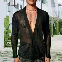 ราคา เสื้อสวมหัวผู้ชาย, Lammeuya, สีดำ, เสื้อเชิ้ตคอวี, วัสดุตาข่าย, แขนยาว, เสื้อซีทรู, สำหรับผู้ชายเซ็กซี่, เหมาะสำหรับการแสดงปาร์ตี้ (1731605001852127889)