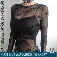 ราคา เสื้อยืดยาวแขนตาข่าย ซีทรู พิมพ์ลายตัวอักษร เซ็กซี่ สำหรับผู้หญิง Clothing Women บอดี้สูทหญิง，เสื้อครอปน่ารักๆสไตล์คุณหนู，เสื้อซีทรู แขนยาว，บอดี้สูทเล่นสงกรานต์ (1731629868334090372)