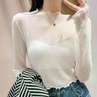ราคา เสื้อซีทรู เสื้อเชิ้ตชั้นฐานตาข่ายสีขาวสำหรับผู้หญิง ทรงสลิมฟิต แขนยาว คอกลม สีทึบ ด้านใน สไตล์ตะวันตก แขนยาว ลูกไม้ยืดแน่น เสื้อผ้าผ้ากอซซีทรู (1729728843300112538)