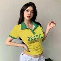 ราคา เสื้อโปโลผู้หญิง แฟชั่น สไตล์เกาหลี เสื้อกีฬาลำลอง เสื้อครอปฤดูร้อน คอปกโปโลคุณภาพสูง กระดุม เหมาะสำหรับสตรีทแวร์แฟชั่น สวมใส่ทุกวัน (1732339133842098632)