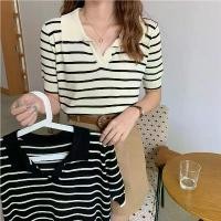 ราคา เสื้อยืดคอปกแขนสั้น, แฟชั่นเกาหลี, ลายทางสองสี, การออกแบบหน้าอกยางยืด, เสื้อยืดผู้หญิง, เสื้อยืดสาวสวย, ทรงหลวม, ทรงรัดรูป, เสื้อยืดรัดรูป, เสื้อยืดแฟชั่น, เสื้อผ้าผู้หญิง, เสื้อ (1731816773777918968)