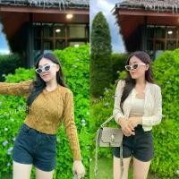 ราคา เสื้อผ้าไหมพรม เสื้อตามกระแสแฟชั่น เสื้อคอกลมกระดุมผ่าหน้าแต่งลายฉลุ ระฆัง (1729624054044461382)