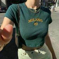 ราคา เสื้อยืดผู้หญิง เสื้อครอป แขนสั้น สีดำ สไตล์ฮาราจูกุ ปักตัวอักษร เสื้อยืดผู้หญิงฤดูร้อน เซ็กซี่ O-คอ เสื้อครอป (1729921314683848814)