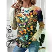 ราคา เสื้อยืดผู้หญิง แขนยาว พิมพ์ลายแมวและผีเสื้อ ดีไซน์สีสันสดใส คอกลม ทรงปกติ เหมาะสำหรับใส่ทุกวันและวันหยุดสุดสัปดาห์ ทรงปกติ ใส่ฤดูใบไม้ผลิและฤดูร้อน (1731669381363173646)