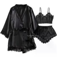 ราคา ชุดนอนสตรี เซ็กซี่ สีดำ ทำจากผ้าซาติน ดีไซน์ลูกไม้ 4 ชิ้น ทำจากผ้าไหม เสื้อสายเดี่ยว กางเกงขาสั้น และชุดเสื้อคลุม ชุดนอน รวมชุดชั้นในและชุดนอน (1730661134790396647)