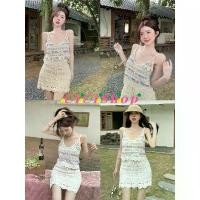 ราคา Cicishop(861)ชุดSetเสื้อสายเดี่ยว+กระโปรงถักโครเชต์ สีสันสดใส สายทะเลต้องมี สินค้าแนะนำ (1731735376457795344)