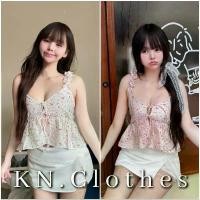 ราคา KN.Clothes เสื้อสายเดี่ยว ผ้าปักลายดอกไม้ ผูกโบว์หน้า 2 เลเยอร์ เชือกโบว์แต่งมุก Nusa.Style สินค้าดี (1731274198734047020)