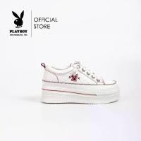 ราคา PLAYBOY รองเท้าผ้าใบผู้หญิง ลิขสิทธิ์แท้รุ่น ST-H241C1167 (ควร+1ไซส์)ดีไซน์เสริมส้นเย็บนวมปักโลโก้กระต่ายแดง สีขาว (1730216962289272975)
