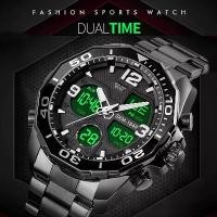 ราคา นาฬิกาสปอร์ตดิจิตอลสำหรับผู้ชาย, แบรนด์ SKMEI หรูหรา, กันน้ำ, หน้าปัดหมุนได้, สายสแตนเลส, โซนเวลาคู่, จอแสดงผลแบบอะนาล็อก, นาฬิกาข้อมือมัลติฟังก์ชั่น, แฟชั่น, โครโนกราฟ LED, นาฬิกาปลุก (17322235069427