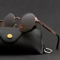 ราคา แว่นกันแดดผู้ชาย สไตล์ Steampunk กรอบโลหะวินเทจ ทรงกลมและหนา กรอบสปริงขาแว่น (1731184645312644437)