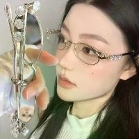 ราคา แว่นกันแดดวงรี Rhinestone, แฟชั่น, กรอบแว่นตา Bling, เลนส์ใสทรงกลมสักหลาด, กรอบโลหะย้อนยุคเพชร, สำหรับผู้หญิงและผู้ชาย (1731706921864170078)