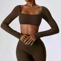 ราคา เสื้อครอปแขนยาวยางยืดสำหรับผู้หญิง เสื้อครอปเซ็กซี่ไม่มีรอยต่อ คอเหลี่ยม แห้งเร็ว ระบายอากาศได้ สำหรับยิม วิ่ง ชุดกีฬา (1729918287854930555)