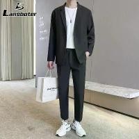 ราคา Lansboter สูทผู้ชาย ชุดสูทผู้ชาย สูทผู้ชายเท่ๆ ชุดสูทสำหรับผู้ชายชุดเสื้อโค้ทยอดนิยมกางเกงขาตรงชุดสูทตัวเล็ก (แจ็คเก็ต + กางเกง) (1731735391072388926)