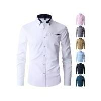 ราคา เสื้อเชิ้ตผู้ชาย สไตล์ลำลองธุรกิจ แขนยาว สีขาวและสีน้ำเงิน ขนาดมาตรฐาน แฟชั่น Baju เสื้อเชิ้ตทางการ Kemeja Lelaki Man Clothing (1730826365232056556)