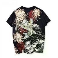ราคา เสื้อยืดวินเทจ สไตล์ญี่ปุ่น เสื้อยืดผู้ชาย ลายปลาคาร์พและดอกเบญจมาศ สไตล์จีน Man Clothing (1731791551957141971)