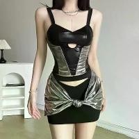 ราคา การออกแบบสาวเท่ กลวง สีตัดกัน สลิมฟิต สายเอี๊ยม เสื้อกั๊ก สลิมมิ่ง และ รัดรูป อเนกประสงค์ กระโปรงบอดี้คอน สาวฮอต สูท หญิง (1730894820134128422)