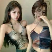 ราคา ฤดูร้อน ผู้หญิง ขนาดเล็ก สายเอี๊ยม คอเชือกแขวนคอ พิมพ์ลายมัดย้อม ตาข่าย จีบ ทรงสลิมฟิต (1730126453694433855)