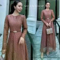 ราคา SML เดรสยาว ผ้าลูกไม้ สีชมพูอมน้ำตาล คอกลมแขนยาว ชุดออกงาน ชุดไปงาน ชุดเดรสยาว ชุดเดรสสวยๆ ชุดทำงานผู้หญิง prd (1731872767041767966)