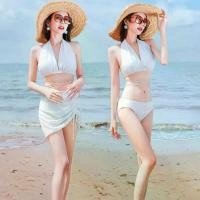 ราคา เซ็ต3ชิ้น ชุดว่ายน้ำผู้หญิง ชุดเที่ยวทะเล ชุดสาวอวบ สายไขว้ สีขาว#CA095 (1731768073475361696)
