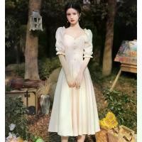 ราคา ชุดราตรี ชุดไปงานแต่งงาน ชุดออกงานสีครีมเบจ เดรสสั้นแขนตุ๊กตาแต่งกระดุมมุกกระโปรงทรงบาน สวยหวานเรียบหรูดูดี ใส่ได้ทั้งงานกลางวัน กลางคืน (1729620976881076283)