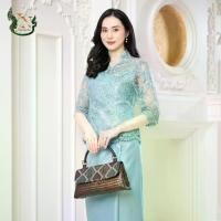 ราคา เสื้อลูกไม้ เสื้อออกงาน ชุดไปวัด ผ้าถุง ชุดทำบุญ ผ้าลูกไม้ เสื้อลูกไม้ฝรั่งเศส เกรดพรีเมี่ยม (ฟ้า) (1731946430645437787)