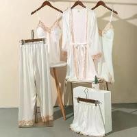 ราคา ชุดนอนสตรีผ้าซาตินผ้าไหมเซ็กซี่, ชุด 5 ชิ้น, แขนยาว, ชุดราตรีลูกไม้, ชุดนอน, ชุดนอน, ชุดนอน, เสื้อคลุมอาบน้ำ, เสื้อชั้นใน, เสื้อคลุม (1730419724808325287)