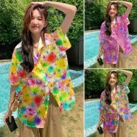ราคา เสื้อแฟชั่นสตรี สีสันสดใส เสื้อชีฟองสวยๆ พิมพ์ลายมัดย้อม เสื้อฮาวายผู้หญิง เสื้อชีฟองลายดอกไม้สีรุ้ง เสื้อยืดผู้หญิง ระบายอากาศได้ดีและแห้งเร็ว กันแดด (1731940723088328285)