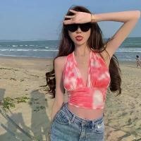 ราคา เสื้อกล้ามผู้หญิง สไตล์เกาหลี มัดย้อม เชือกแขวนคอ คอวี ครอป ขนาดเล็ก (1730172690184636991)