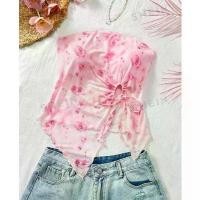 ราคา พร้อมส่งจากไทย เสื้อเกาะอก สีชมพู ลายดอกไม้ ดอกกุหลาบ ผ้าตาข่าย สีพาสเทล Sexy ชายเสื้อสามเหลี่ยม ผูกเชือก ผ่าหน้า แนะนำ ผู้หญิง clothing women เสื้อกล้าม ครอป เสื้อครอป เสื้อสา (1731588415285595118)