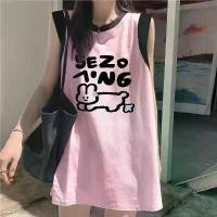 ราคา เสื้อยืดแขนกุด ผ้าฝ้าย 100% สไตล์ไฮสตรีทหนัก ทรงหลวม สีชมพูและสีขาว ดีไซน์เย็บสาวฮอต สีชมพูและสีขาว เหมาะสำหรับฤดูร้อน เสื้อกล้ามผู้หญิง เสื้อ มี บรา เสื้อ กล้าม ทอมเต็ม ตัว เสื้อ กราม (17317557973321